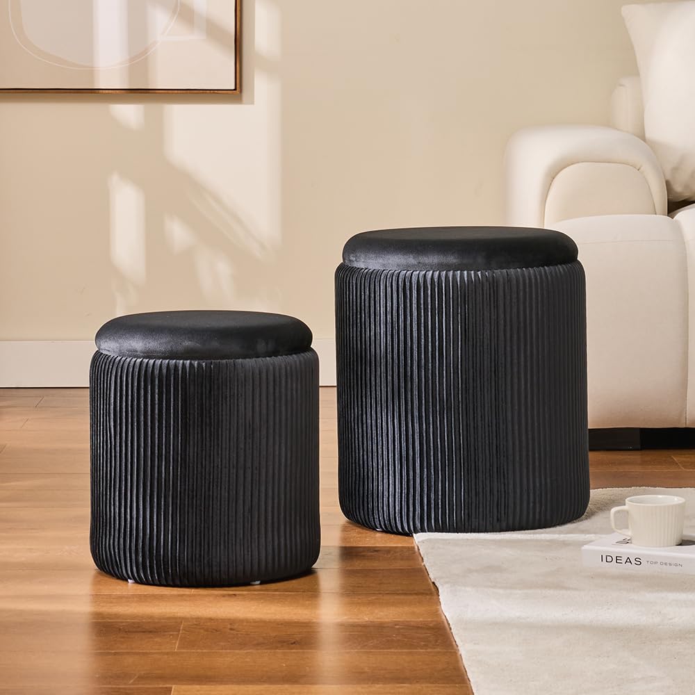 BLEXA round ottoman includes silicone floor pads to protect surfaces