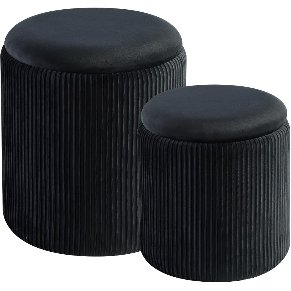 BLEXA velvet round ottoman with big lid offers hidden storage for toys or magazines