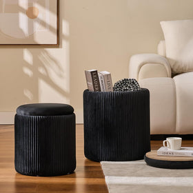 BLEXA velvet round ottoman with small lid fits tight spaces for quick storage
