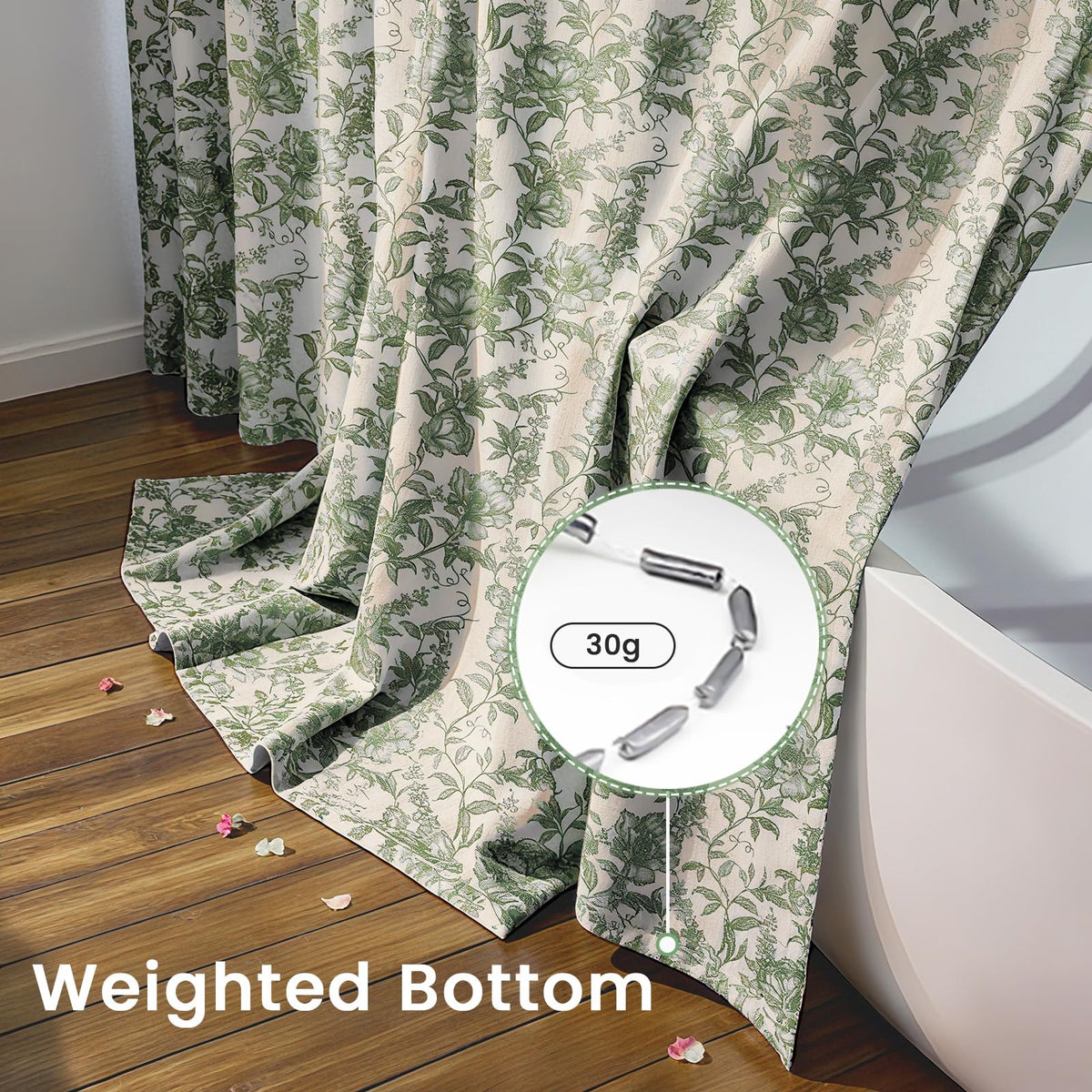 Blgiont curtain 72x72 size shown in standard shower area