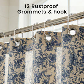 Blgiont farmhouse blue floral shower curtain with 12 clear hooks enables easy, snag-free setup