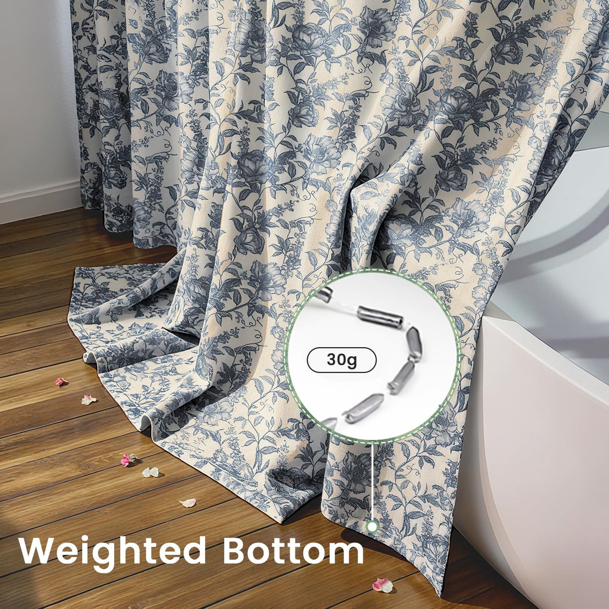 Blgiont farmhouse blue floral shower curtain in 72x72 suits standard bathrooms with quick styling