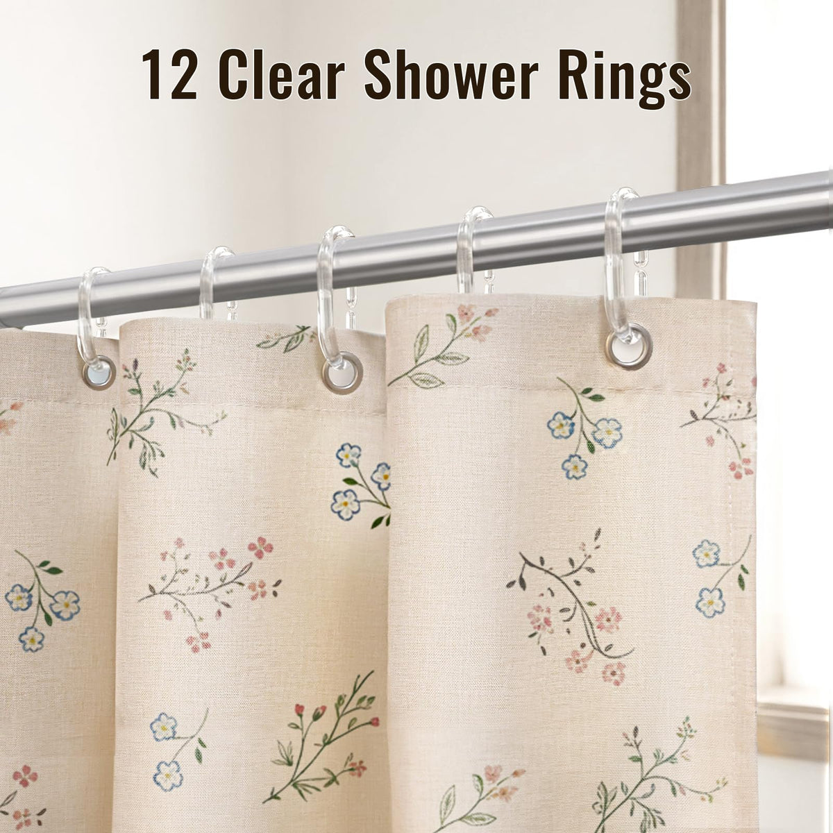 Blgiont farmhouse floral curtain with 12 clear rings for smooth setup