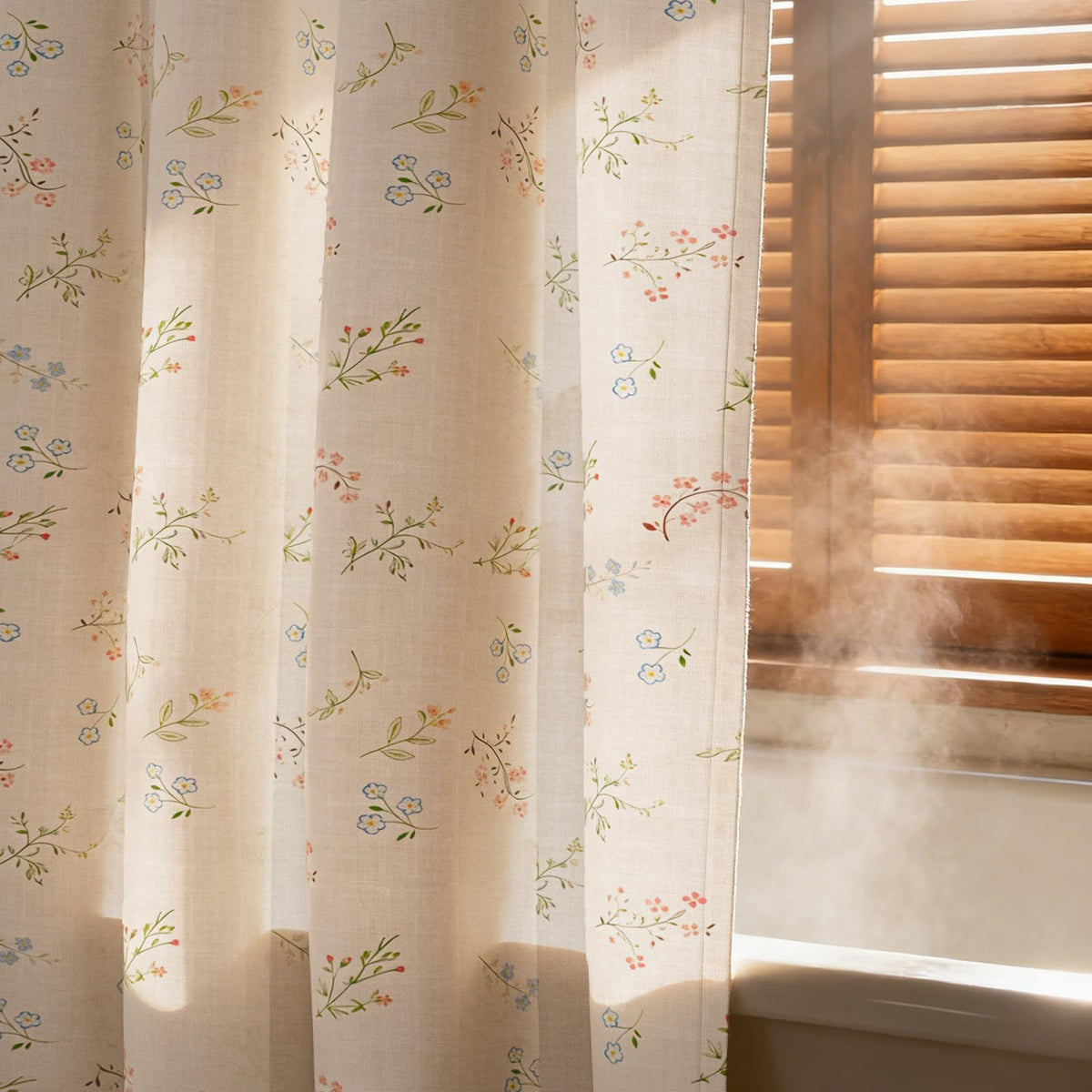 Blgiont shower curtain closeup fabric shows soft faux linen texture