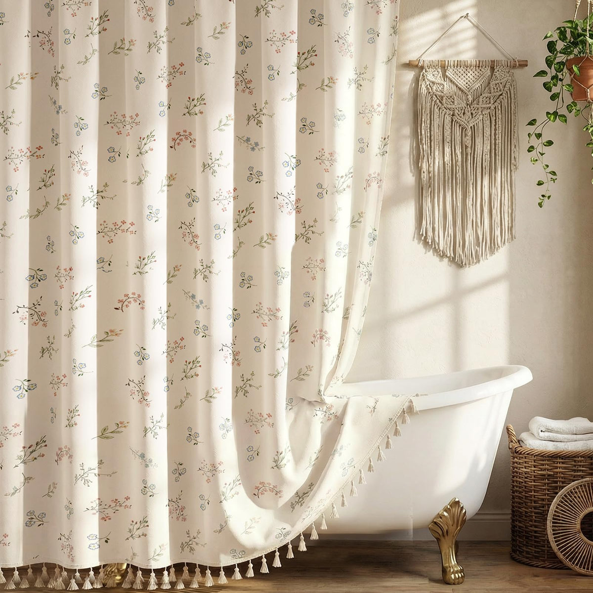 Blgiont farmhouse floral shower curtain front view adds cottage charm