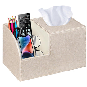 BLIENCE PU leather square tissue box cover on a nightstand for organized surfaces.