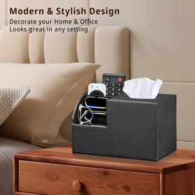 BLIENCE PU leather tissue box cover with storage compartments helps organize small items.