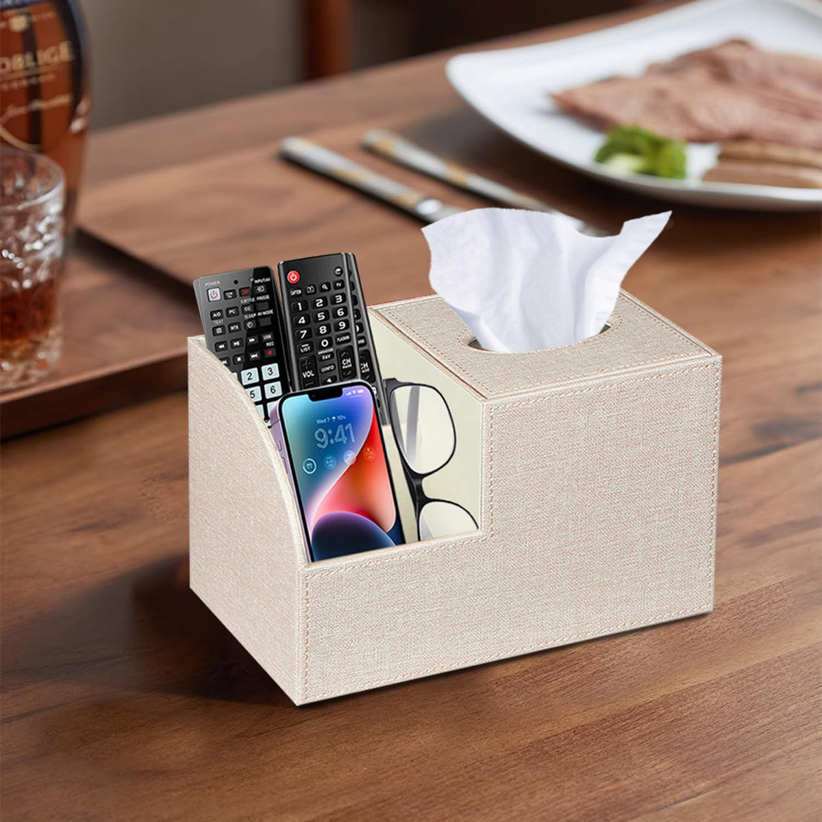 BLIENCE tissue box cover fits standard boxes on desks.