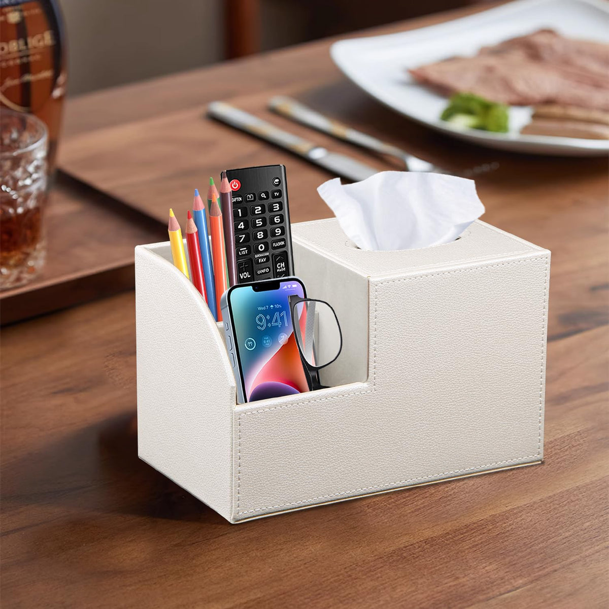 BLIENCE multi-storage design keeps remote controls, phones, and pens within reach.