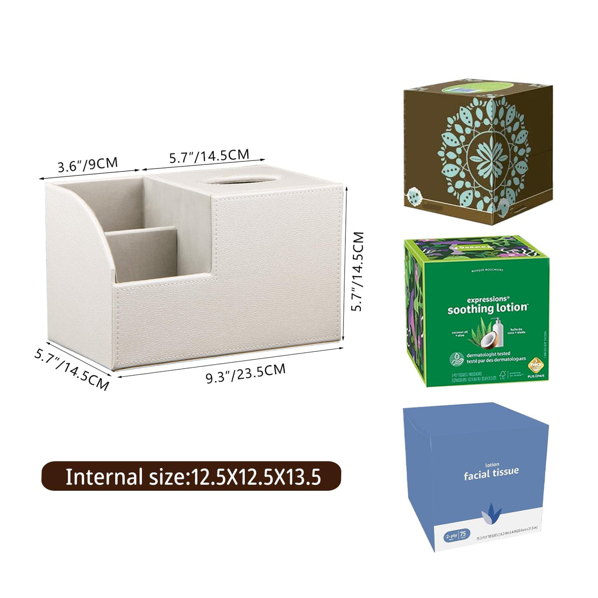 BLIENCE tissue box organizer fits bedside essentials like phone and glasses.