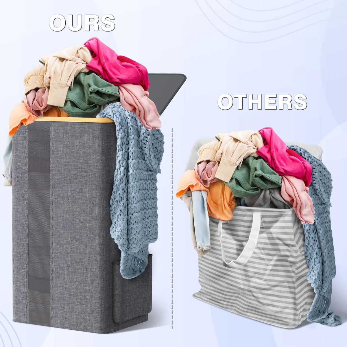 BlissTotes 100L laundry hamper offers ample storage for large loads.