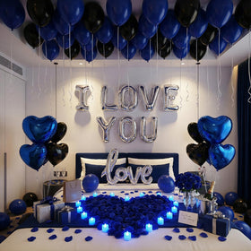 BlissBash large silver LOVE foil balloon serves as a strong focal point for proposals.