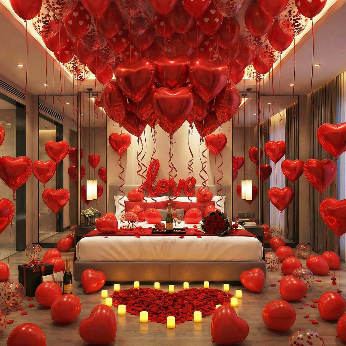 BlissBash Valentine heart balloons kit for romantic room décor and proposals.