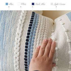 BlissBlush blue-cream contrast stitching enhances subtle decor.