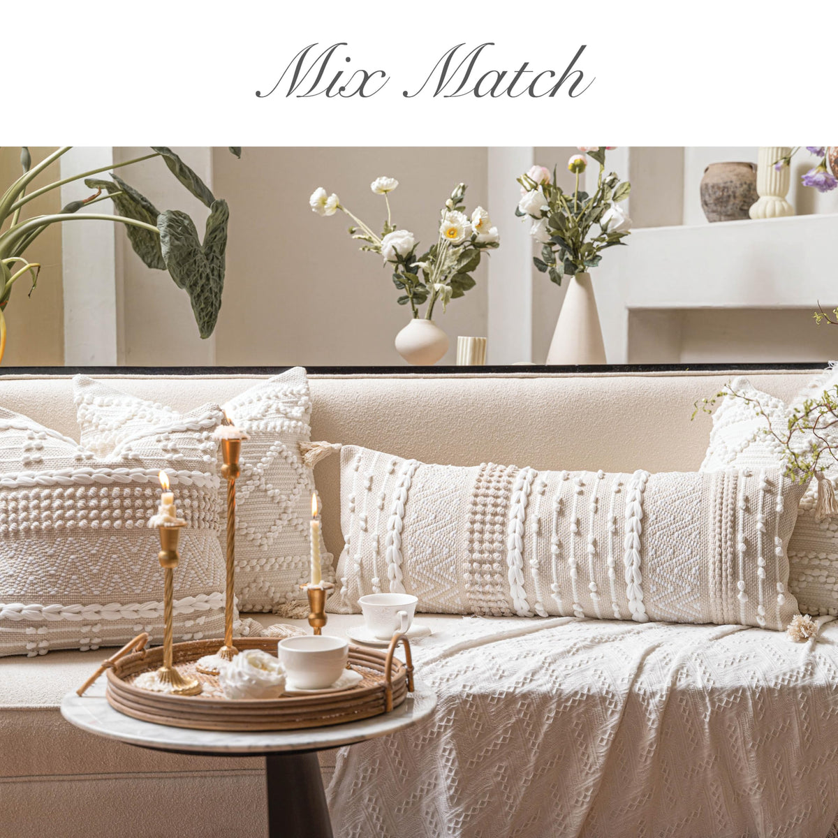 BlissBlush front-pattern pillow cover adds texture and personality to sofas