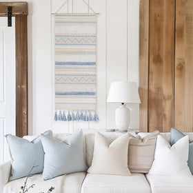 BlissBlush coastal blue pattern tapestry with cream-beige tones