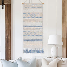 BlissBlush coastal blue tapestry vertical design for bedroom decor