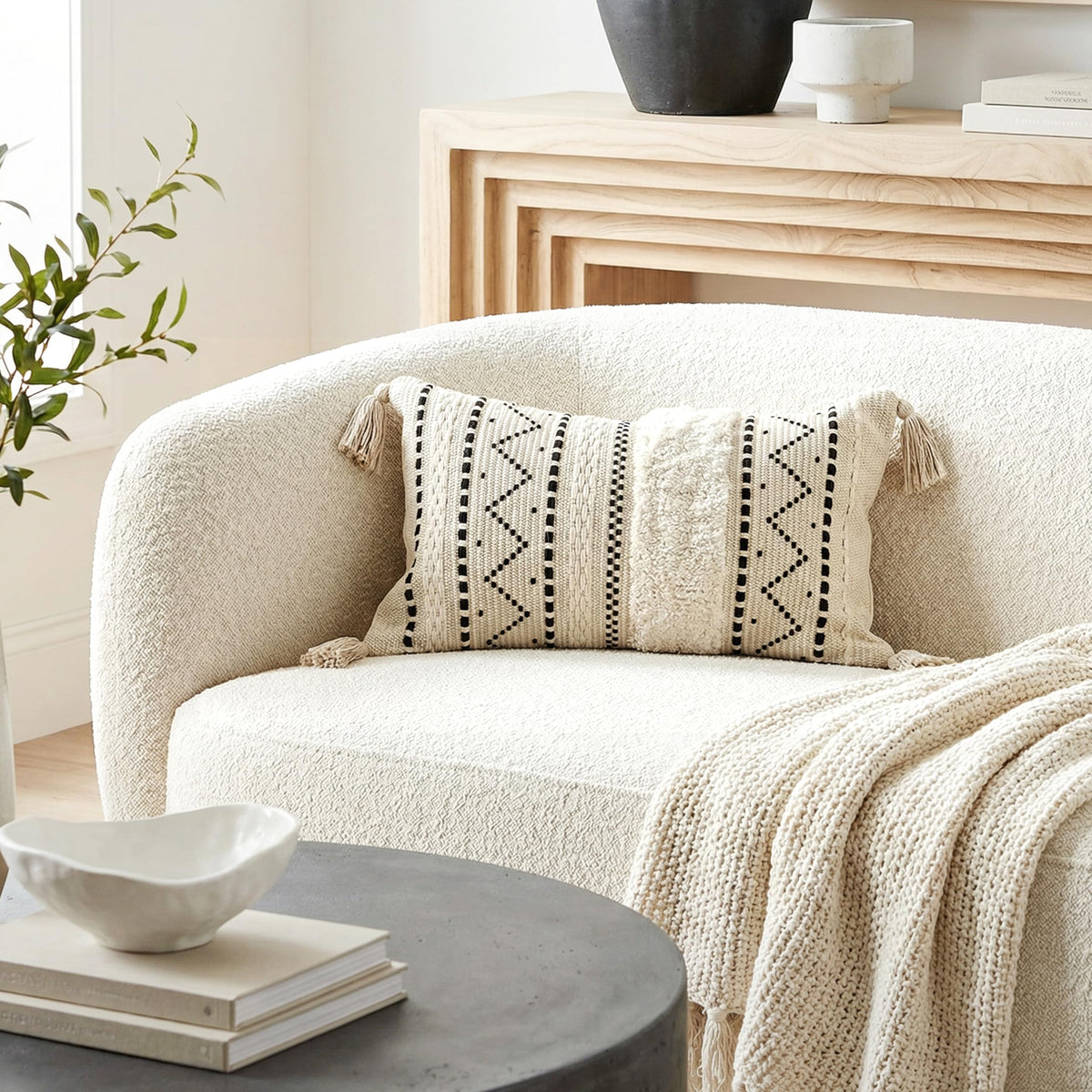 BlissBlush cotton boho pillow cover in cream tone enhances cozy living spaces