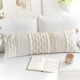 BlissBlush cream lumbar pillow cover front pattern enhances cozy bed décor