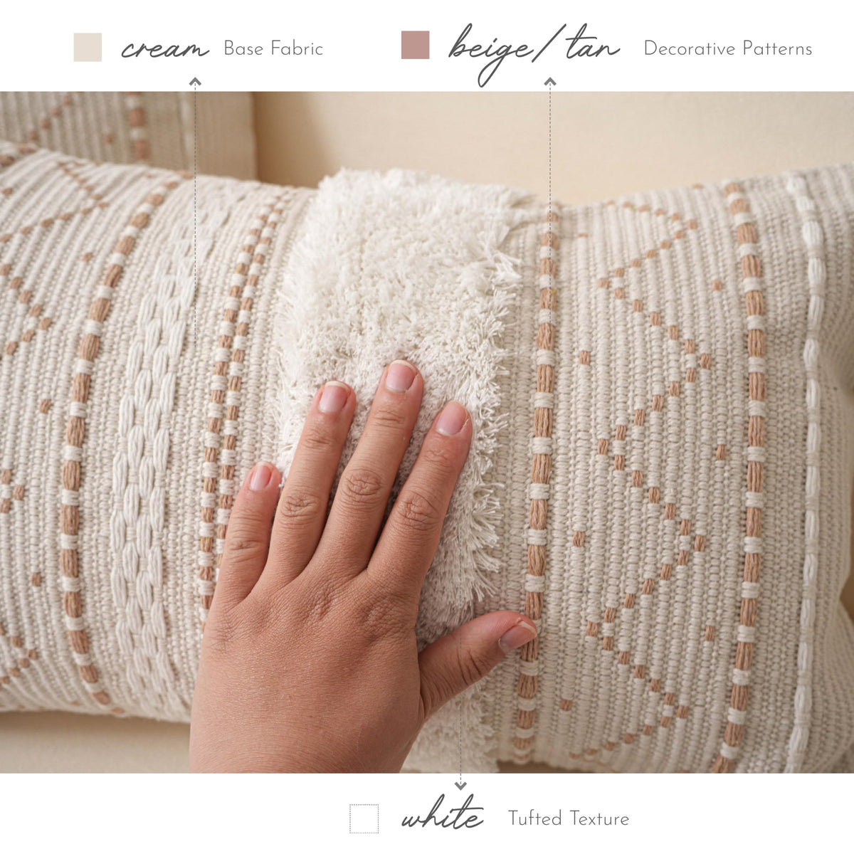 BlissBlush cream lumbar cover in soft fabric invites relaxed lounging