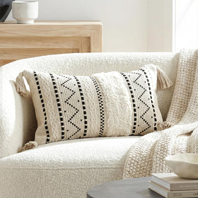 BlissBlush cream rectangular lumbar pillow cover for stylish back support on couches