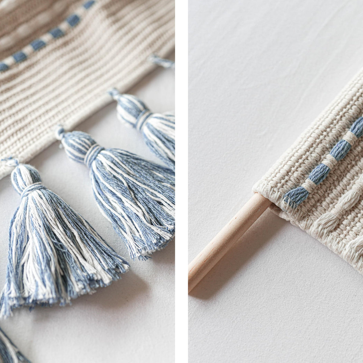 BlissBlush living room tapestry adds a coastal blue focal point