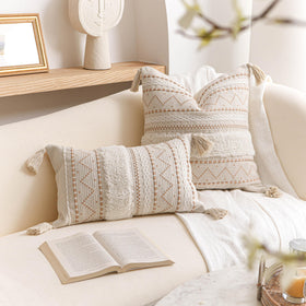 BlissBlush rectangular decorative cover with boho texture enhances sofa styling