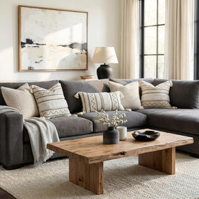 BlissBlush sofa living room decor with lumbar pillow cover