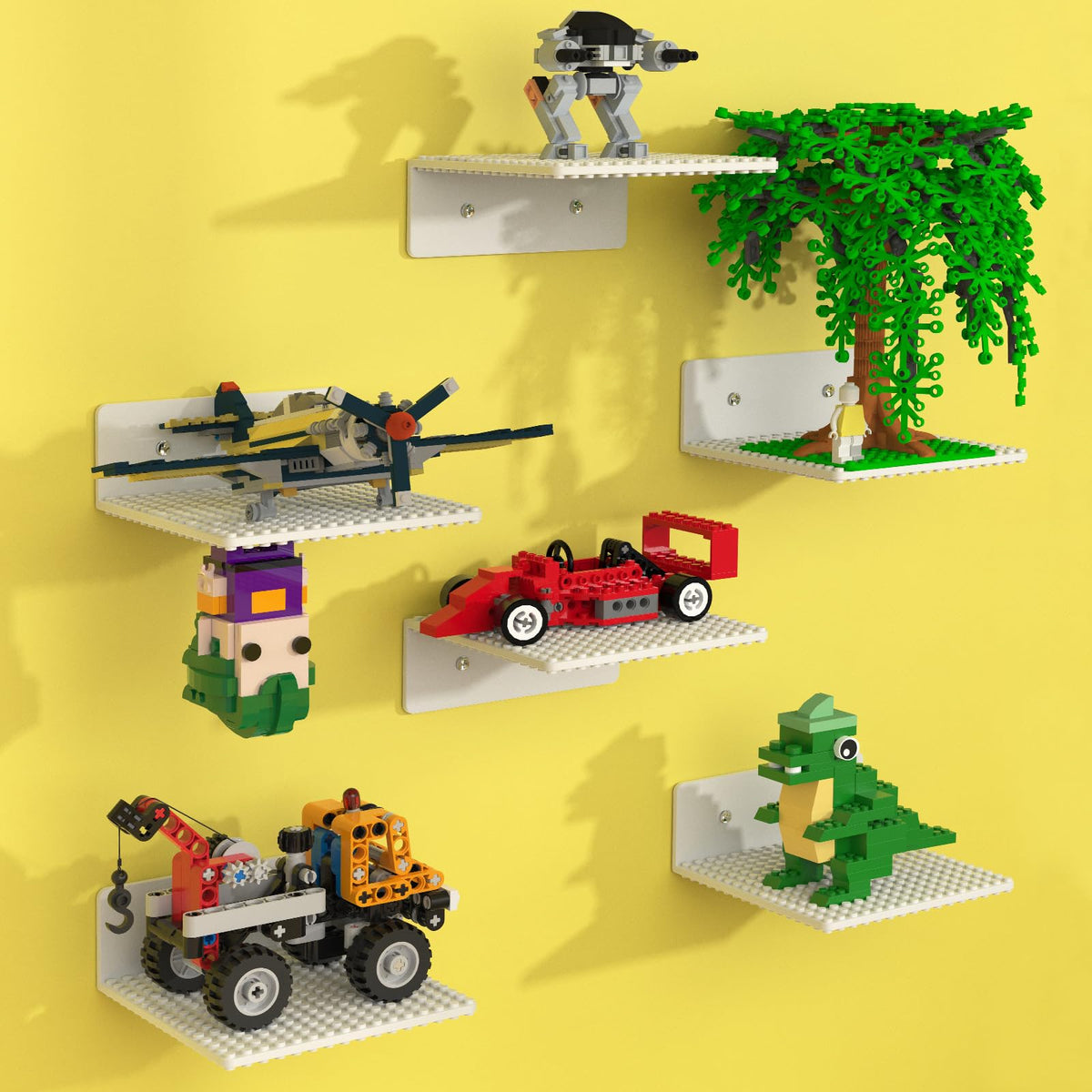 BlissBox 6-Pack floating shelves on wall displaying bricks securely and neatly
