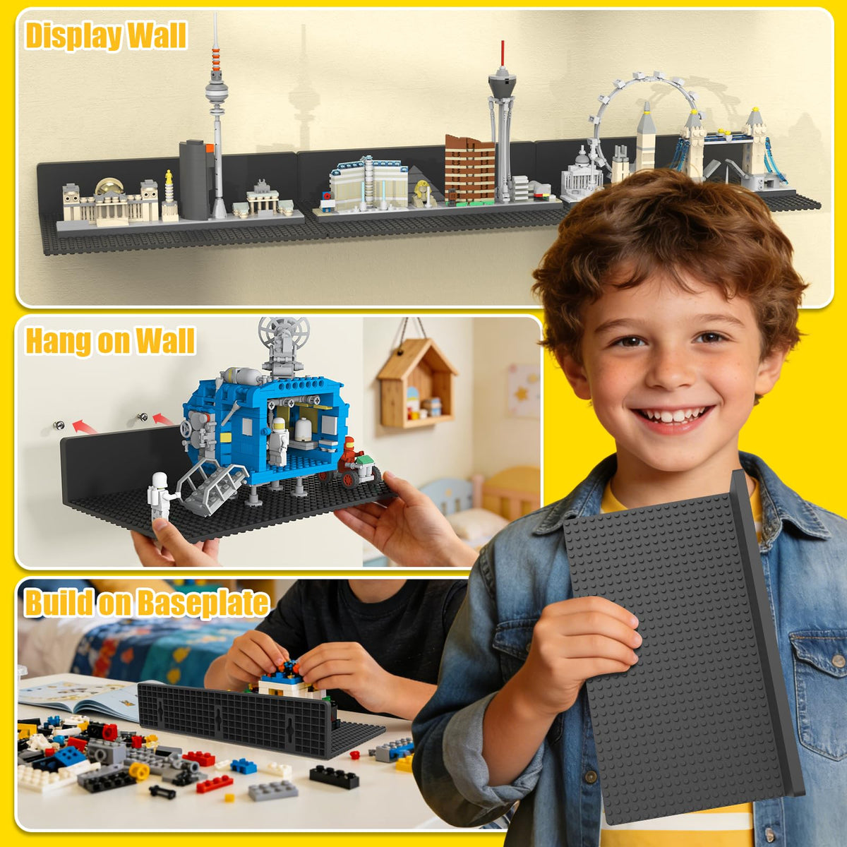 BlissBox ABS material shelf with smooth edges for safe, sturdy brick displays.
