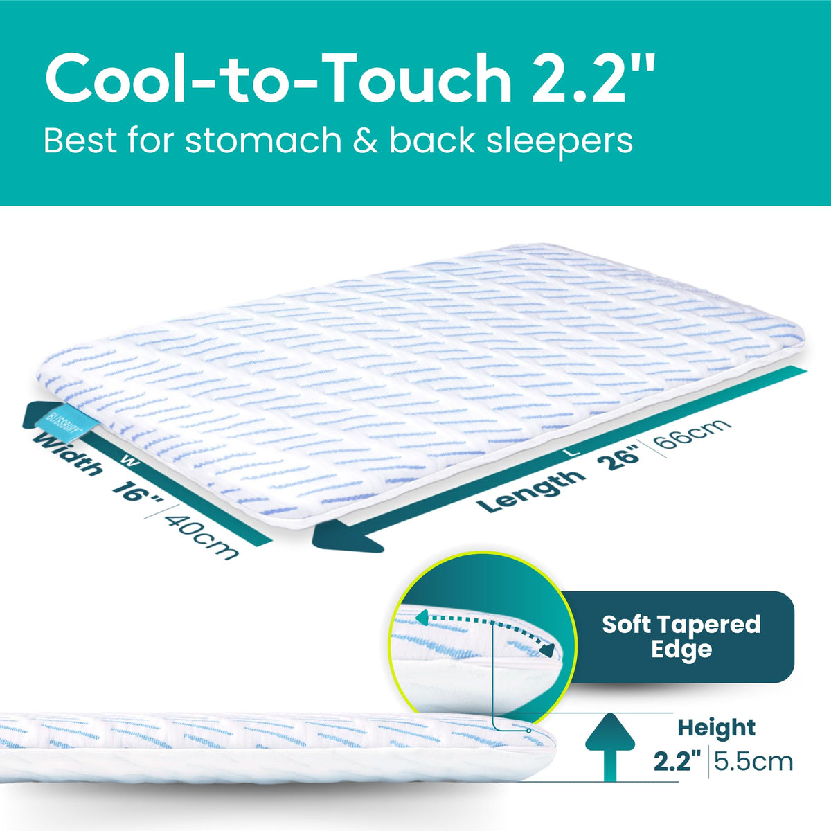 BLISSBURY 2-2 inch flat pillow side view showing neck and back support