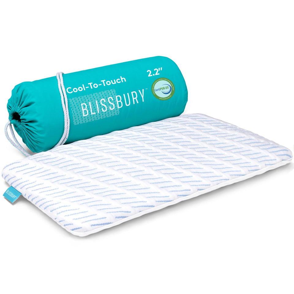 BLISSBURY thin pillow top view with cooling memory foam for refreshed mornings
