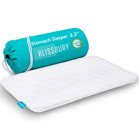 BLISSBURY thin pillow for stomach sleep with memory foam support and compact profile.