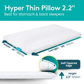 BLISSBURY ultra-flat pillow on bed demonstrates neck-friendly low loft.