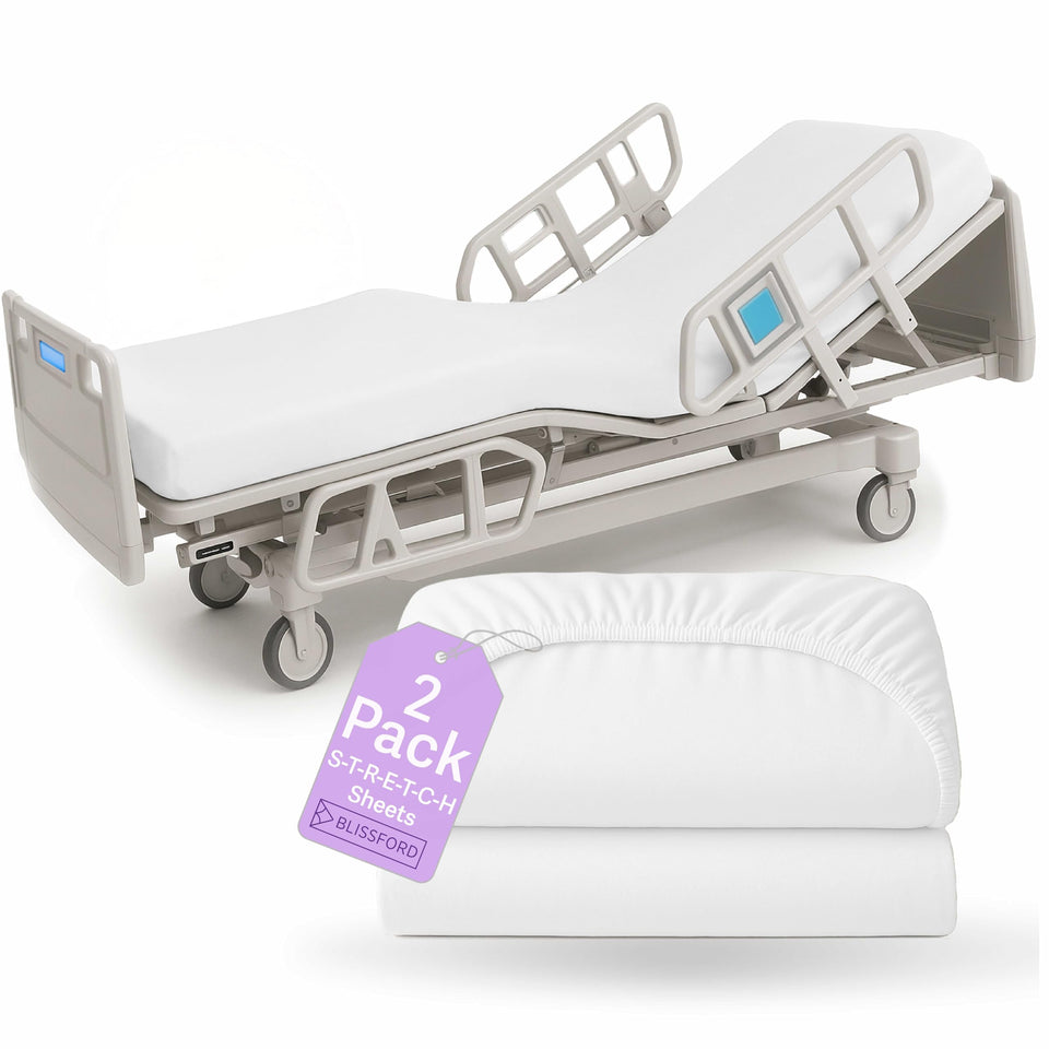BLISSFORD hospital bed sheets with elastic all around stay secure on adjustable beds