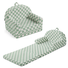 Blissful Diary foldable toddler couch in sage checkered ready for quick assembly and cozy seating.