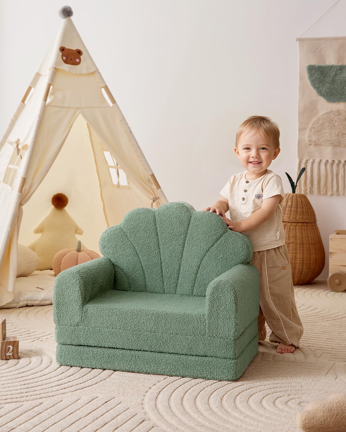 Blissful Diary kids couch converts to lounger, perfect for reading.