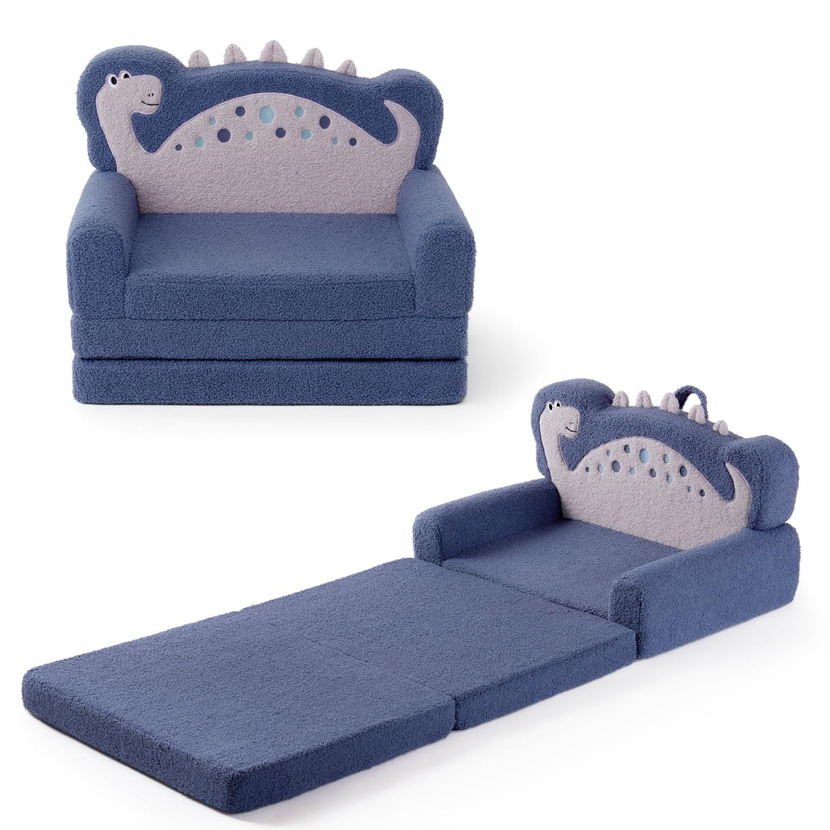 Blissful Diary blue dinosaur design kids couch for cozy playtime.