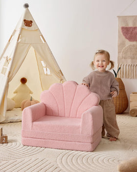 Fold-out design converts quickly into a comfy lounger for play.