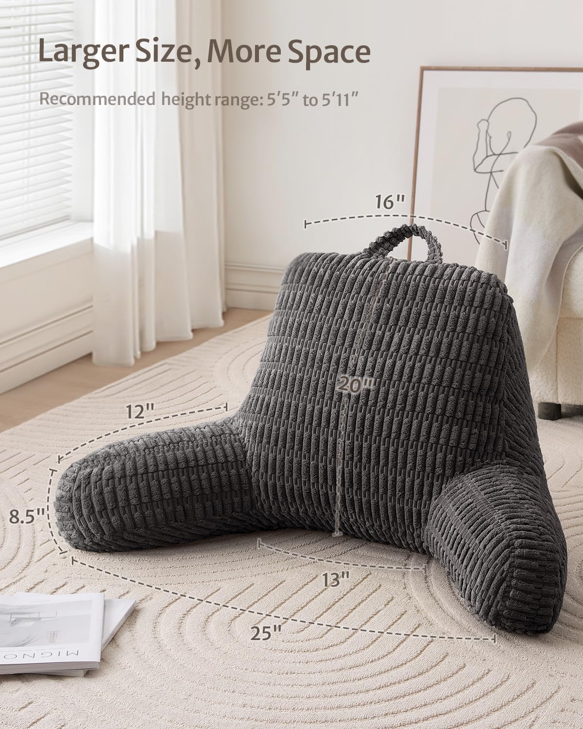 Blissful Diary Reading Pillow arm detail supports relaxed posture while lounging.