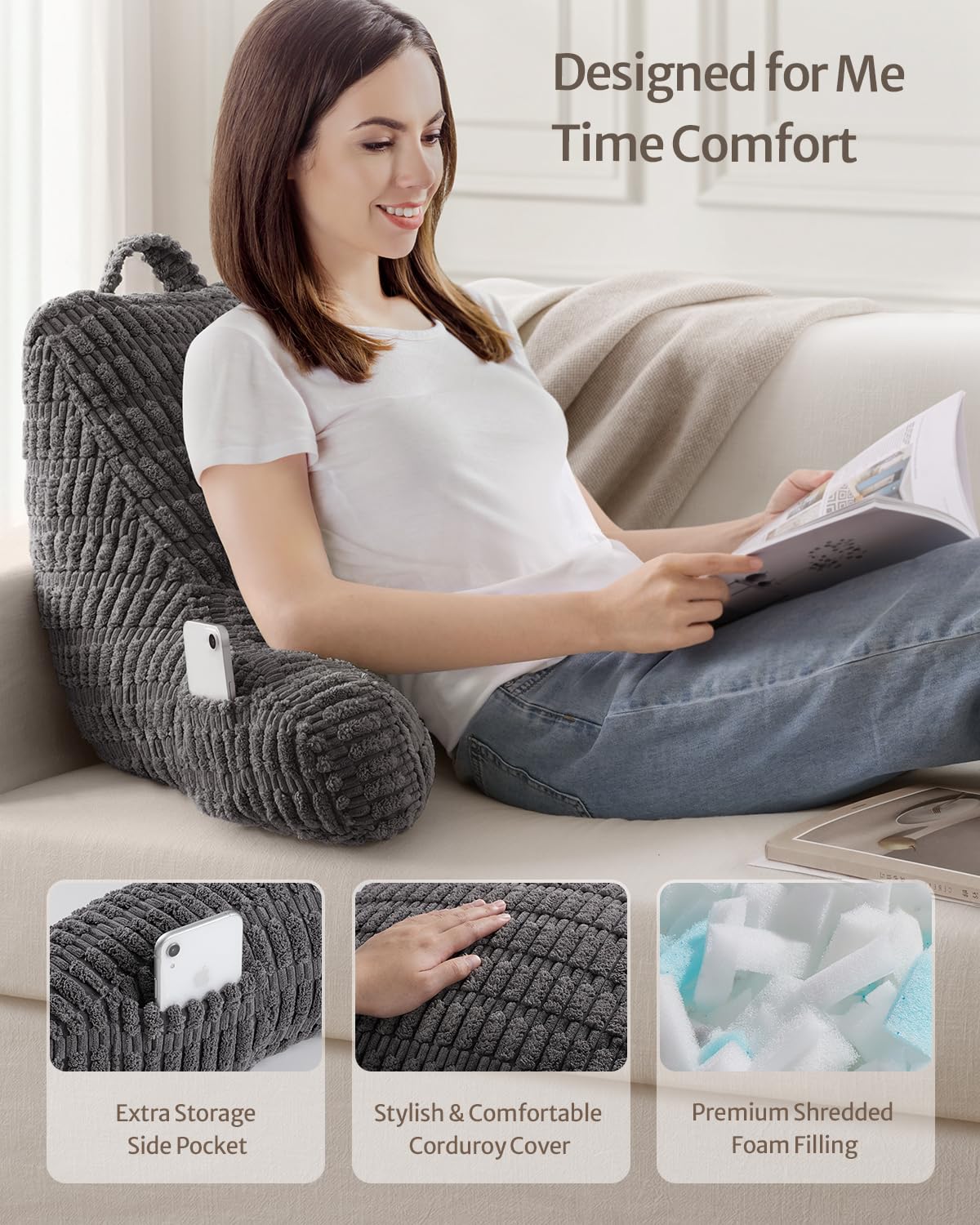 Blissful Diary Reading Pillow arm support designed for relaxed lounging.