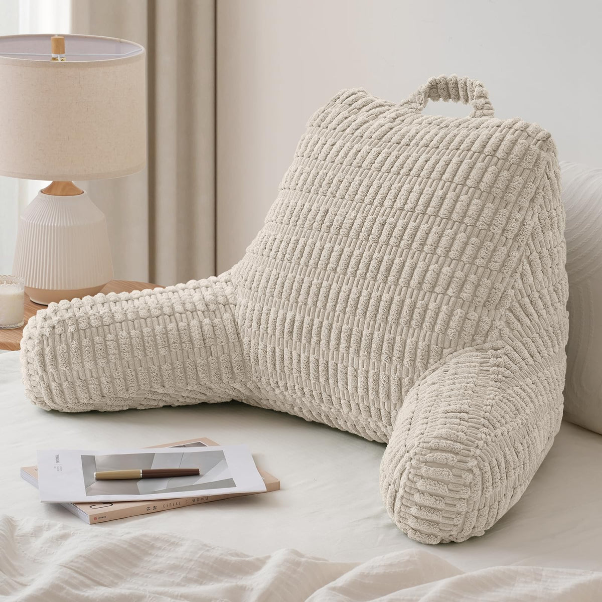 Blissful Diary reading pillow backrest provides supportive comfort for bed and sofa sessions.