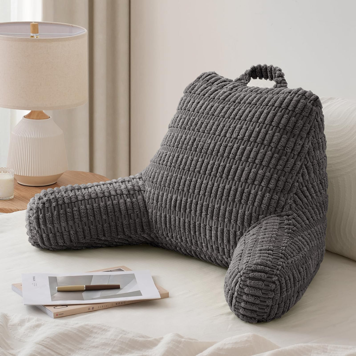 Blissful Diary Reading Pillow backrest for ergonomic reading on bed or couch.