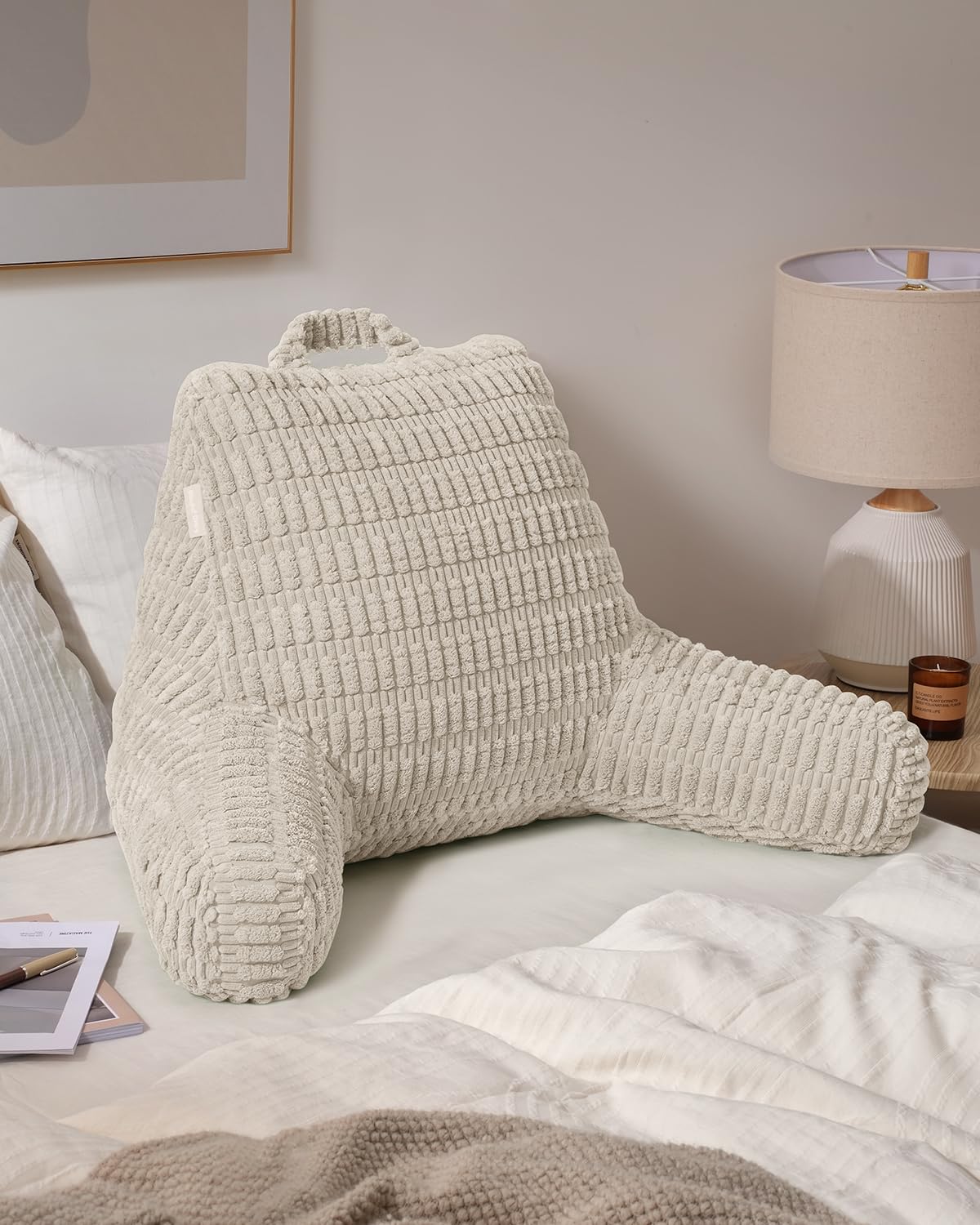 Blissful Diary backrest pillow supports reading, TV, and cozy lounging.