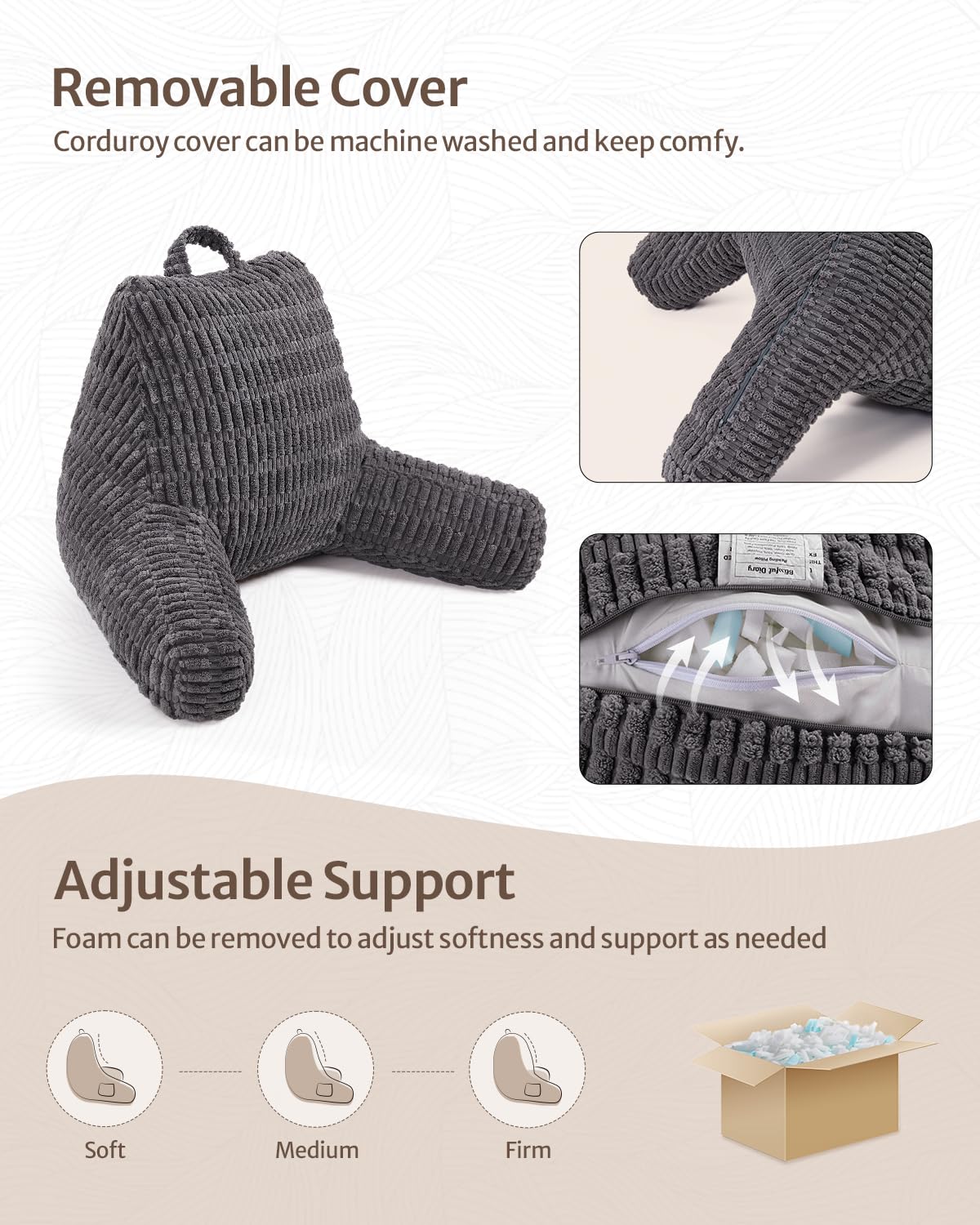 Blissful Diary Reading Pillow dark gray cover adds modern style to any room.