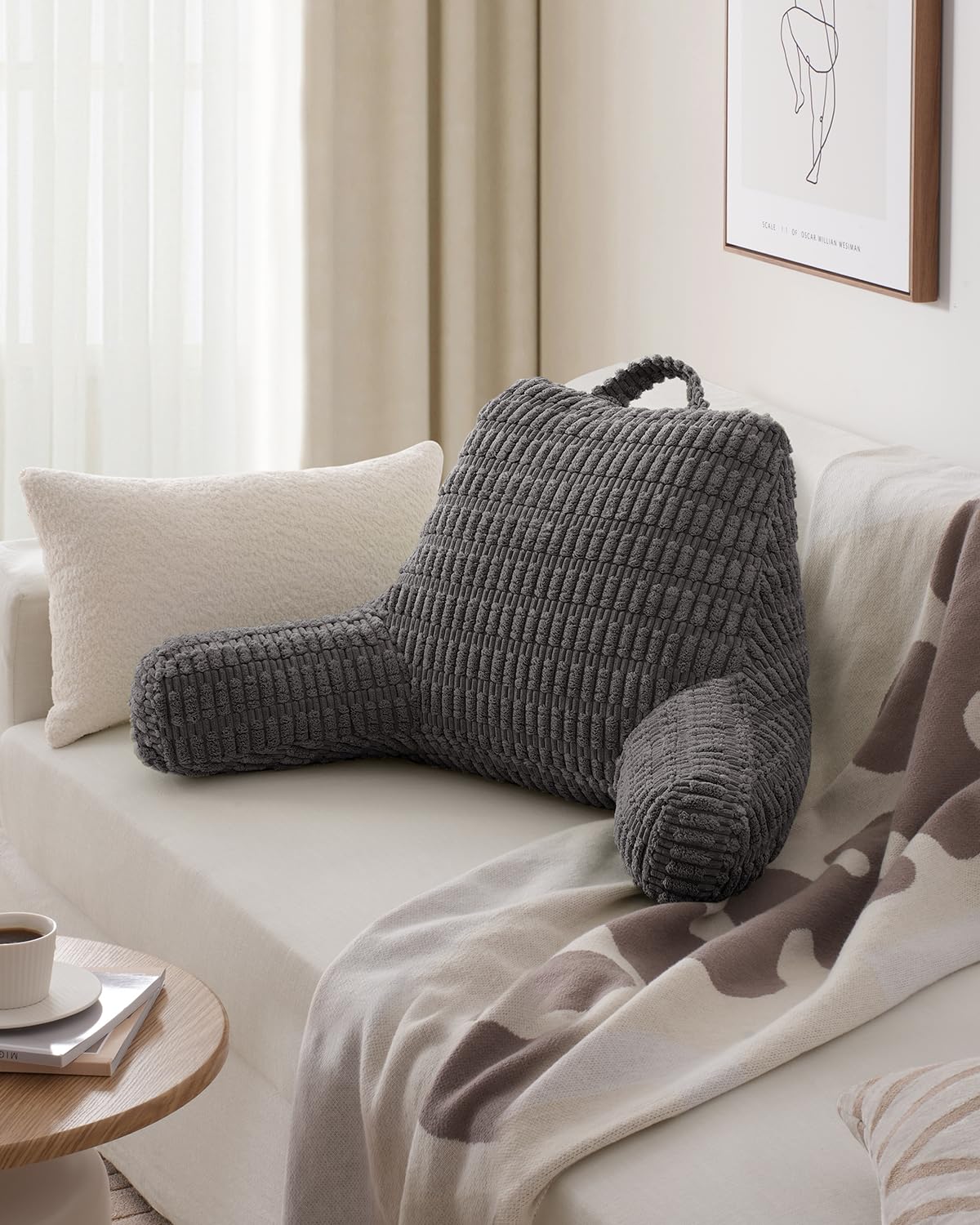 Blissful Diary Reading Pillow dark gray cover with modern style.