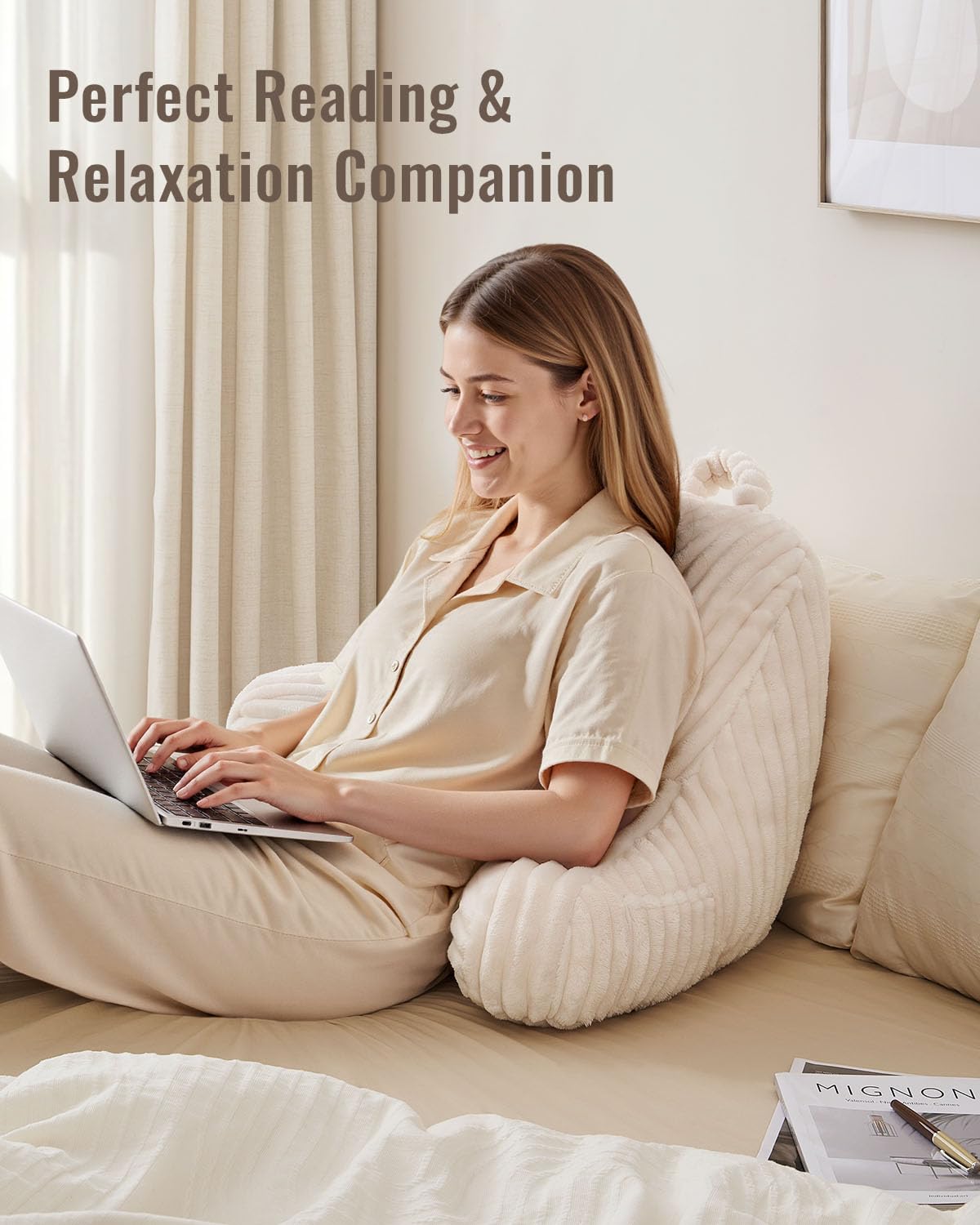 Blissful Diary Reading Pillow dorm-friendly décor accent in cream white.