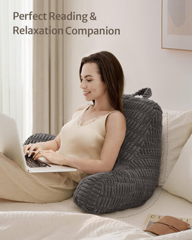 Blissful Diary Reading Pillow on bed enhances comfortable sitting for nights of reading.