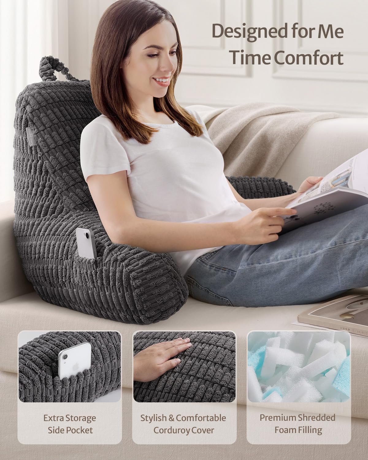 Blissful Diary Reading Pillow removable cover simplifies cleaning and care.