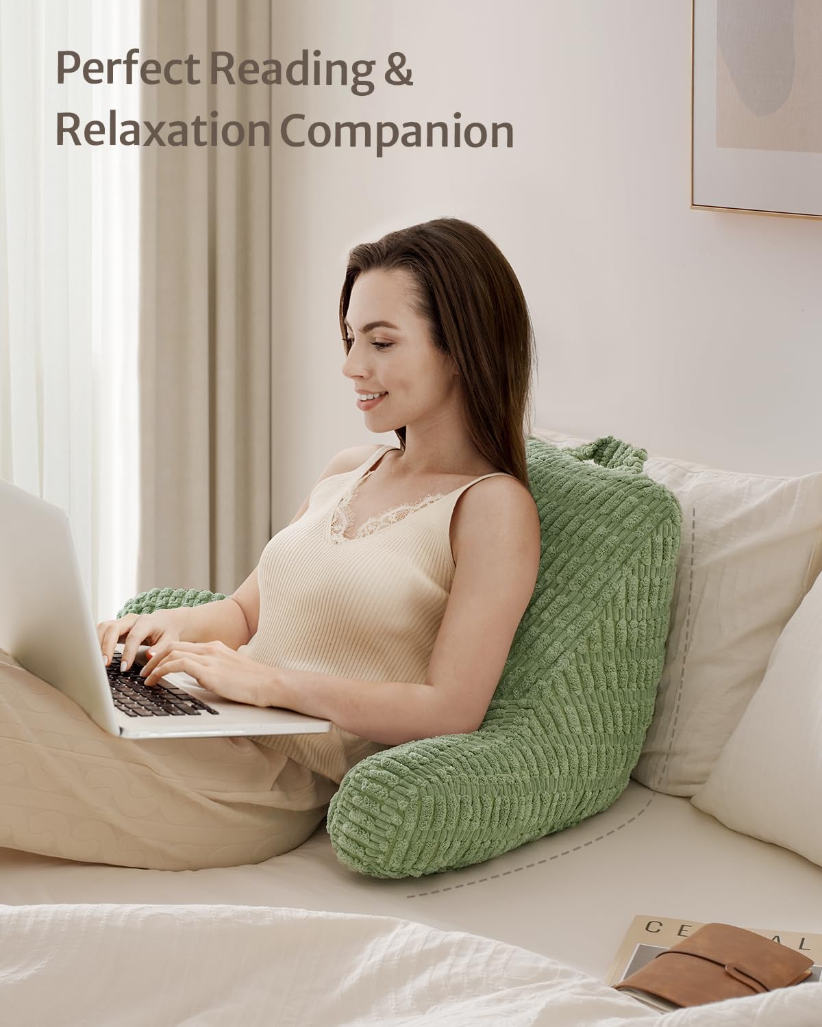 Blissful Diary reading pillow sage-green style enhances decor